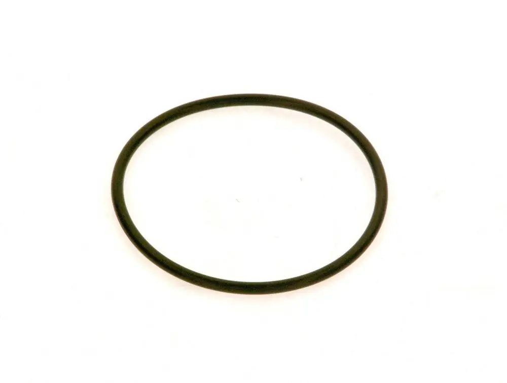 Schwarzer O-Ring von Bosch, ringförmig, aus elastischem Material. Gezeigt auf neutralem Hintergrund.